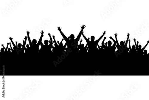 Celebratory Crowd with Raised Arms Silhouette