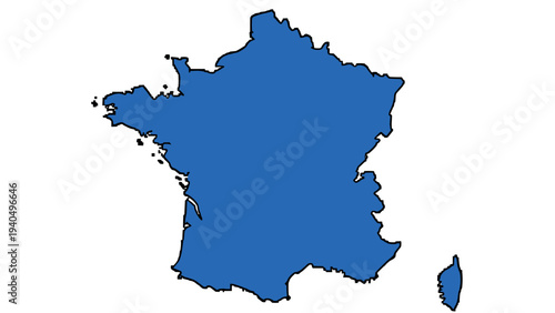 Blue silhouette map of france with clear borders on white background