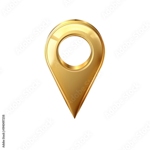 Golden map pointer isolated on a transparent background