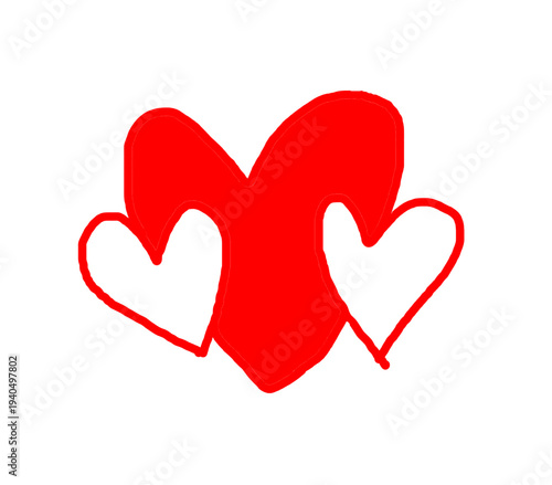 Doodle hand-drawn heart sketch icon. Heart love isolated on white background. Valentines Day, Red  doodle heart symbol elements, vector illustration.