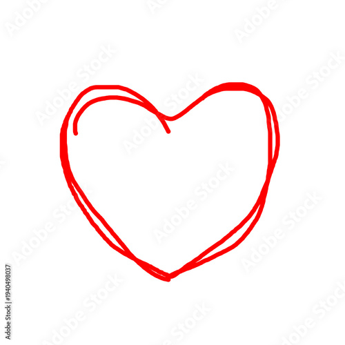 Doodle hand-drawn heart sketch icon. Heart love isolated on white background. Valentines Day, Red  doodle heart symbol elements, vector illustration.