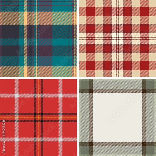 Seasonal tartan collection built for fall marketing kits. Multiple plaid designs support cohesive campaigns. Vector structure remains editable.