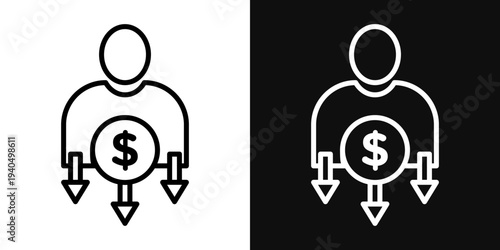 Reduce labor costs icons set in black and white thin line stroke