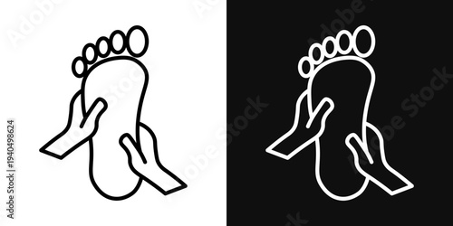 Reflexology foot massage icons set in black and white thin line stroke