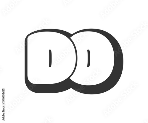 DO logo, bubble comic lettering, rounded in graffiti style black and white silhouette. Trendy preschool D and O letter text for festival party, personal initials, children funky print and web.