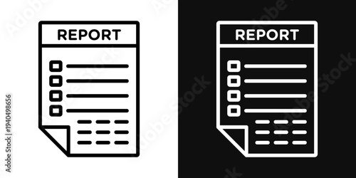 Report icons set in black and white thin line stroke