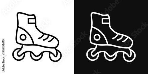 Roller skates icons set in black and white thin line stroke