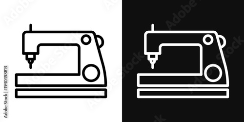 Sewing machine icons set in black and white thin line stroke