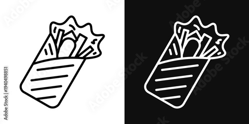 Shawarma icons set in black and white thin line stroke
