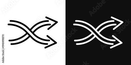 Shuffle arrow icons set in black and white thin line stroke