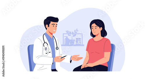 Doctor consulting with patient in a medical office setting.