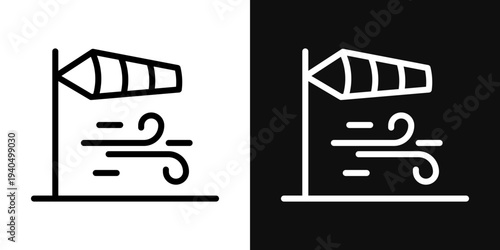 Strong breeze flag up icons set in black and white thin line stroke