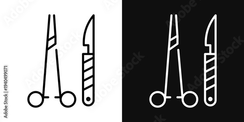Surgery icons set in black and white thin line stroke