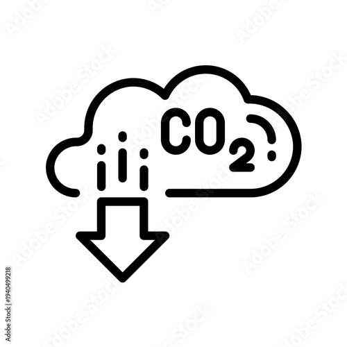 Carbon Dioxide CO2 Reduction Icon with Cloud and Down Arrow