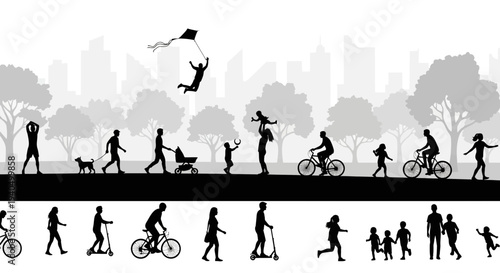 People Engaging in Various Outdoor Activities in a Park.