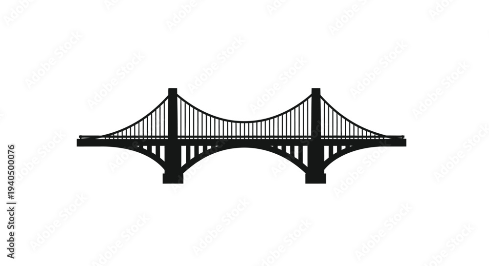 Fototapeta premium A striking black silhouette of a suspension bridge structure
