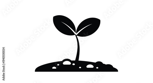 A simple illustration of a sprouting plant in dark silhouette