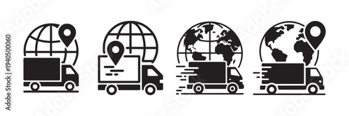 International shipping service vector illustration. Express courier delivery with location pin