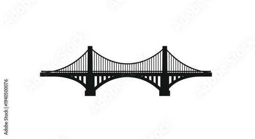 A striking black silhouette of a suspension bridge structure