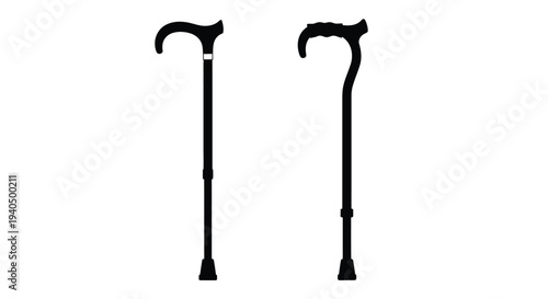 Two walking canes displayed in a stark black silhouette