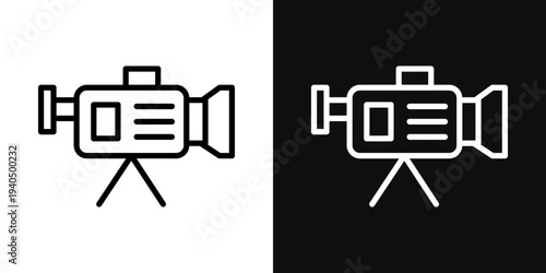 TV camera icons set in black and white thin line stroke