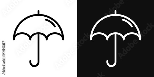 Umbrella icons set in black and white thin line stroke