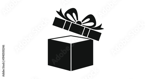 Open gift box with ribbon and bow a striking silhouette
