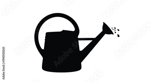 Black silhouette of a watering can with water droplets silhouette