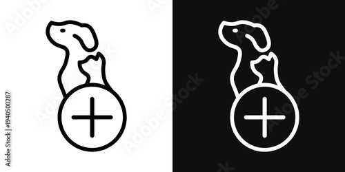 Veterinary pharmacy icons set in black and white thin line stroke