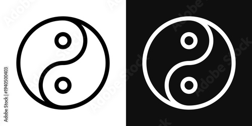 Yin yang icons set in black and white thin line stroke