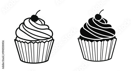 Two delicious cupcakes displayed in a striking black silhouette