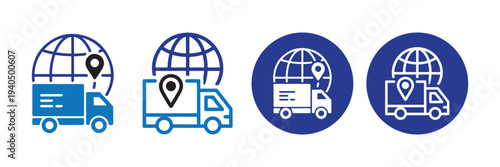 Worldwide cargo transportation and logistics management icon collection on a white background