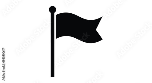 Simple black flag waving on a pole graphic design silhouette