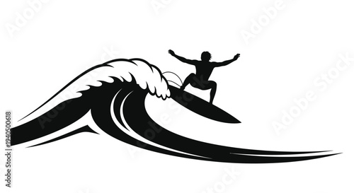 Surfer riding a large wave with arms outstretched a striking silhouette