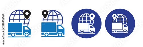 Global logistics delivery truck color icon illustration eps