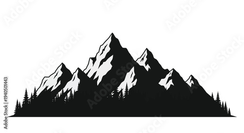 Dramatic mountain range with evergreen forest a striking silhouette