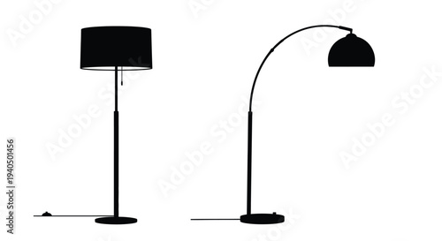 Two modern floor lamps displayed against a plain white background silhouette