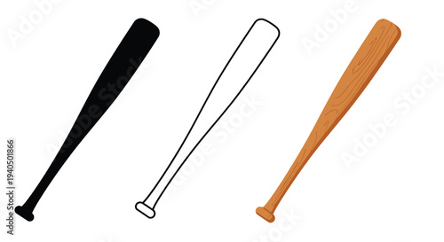 Three baseball bats in varying styles including a dark silhouette