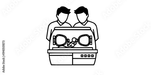 Parents Watching Baby in NICU Incubator Silhouette