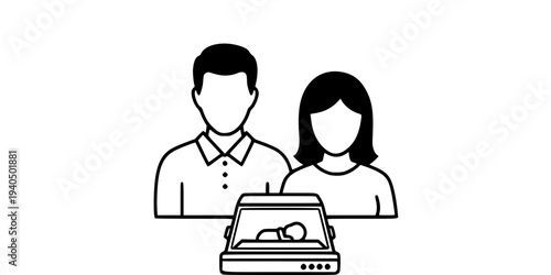 Parents Watching Baby in NICU Incubator Silhouette