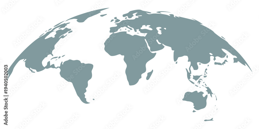 Naklejka premium Curved world map silhouette, half globe of blue planet Earth, global business geography, worldwide international. Stylized half-globe illustration showing Africa, Asia, and America, emphasizing