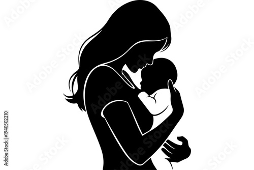 Mother Breastfeeding Baby - Silhouette Illustration