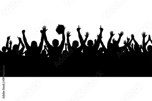 Crowd Celebration with Raised Hands Silhouette