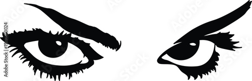 Close-up of a female eyes with dramatic eyelashes and eyebrows in a vector illustration