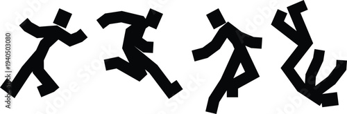 Stickman figures in various dynamic poses, showcasing movement and action in a minimalist illustration style
