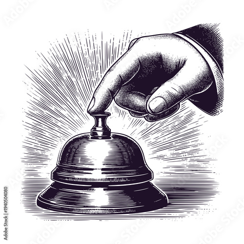 hand pressing reception desk call bell