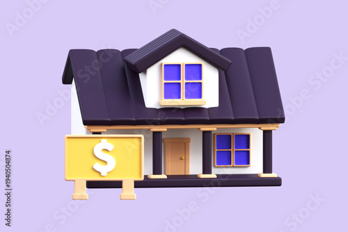 House Price 3D Illustration Real Estate