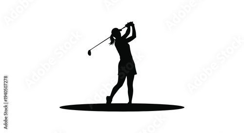 A female golfer executes a swing captured in a striking black silhouette against a white background high quality professional detailed modern