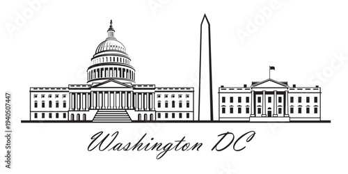 Capitol buiding, Monument and White House in Washington DC