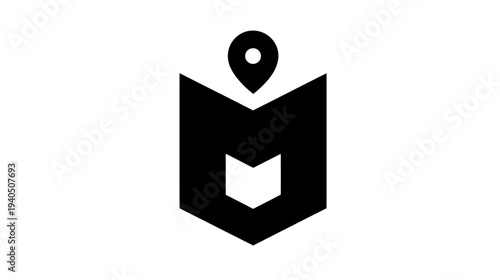 Stylized book and map pin icon representing knowledge, education, location, travel, navigation, and discovery concept
